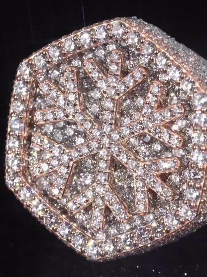 Custom Snowflake Iced-Out Ring – VVS Moissanite Hip Hop Ring in 925 Silver with Rose Gold Rhodium Plating – Men's Statement Bling Jewelry