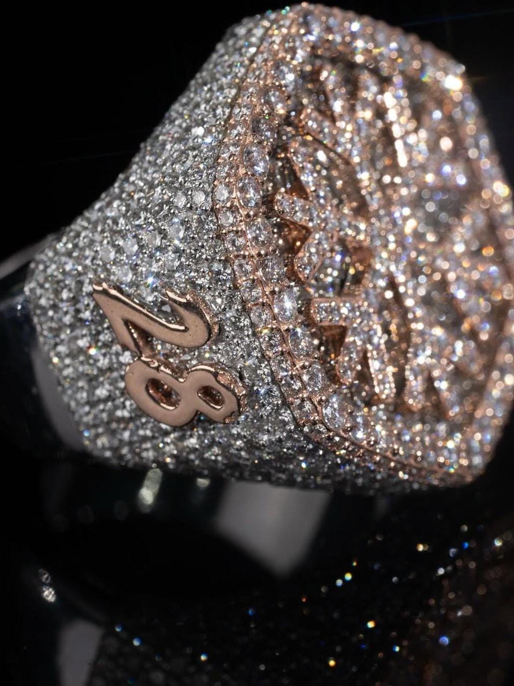 Custom Snowflake Iced-Out Ring – VVS Moissanite Hip Hop Ring in 925 Silver with Rose Gold Rhodium Plating – Men's Statement Bling Jewelry