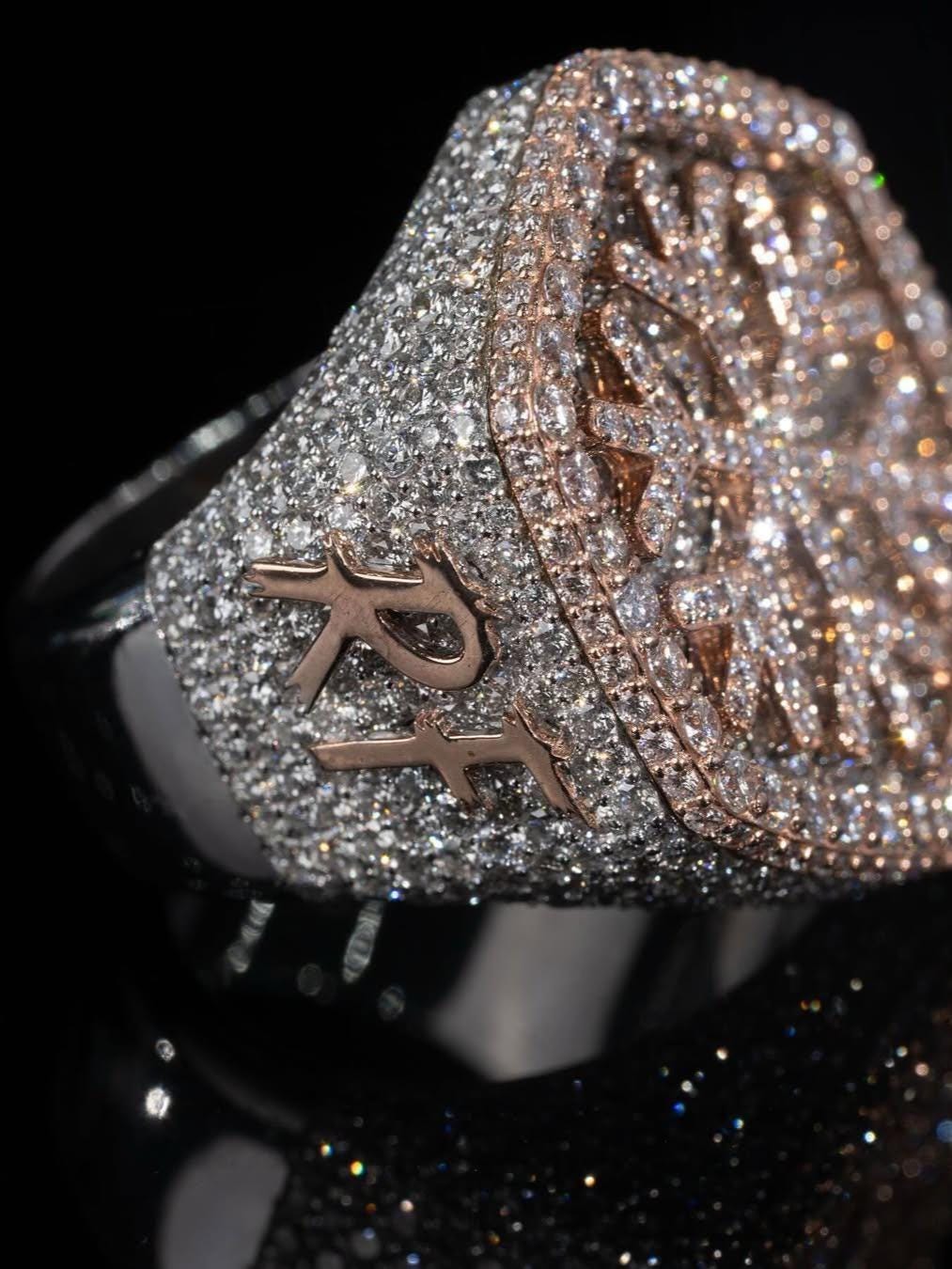 Custom Snowflake Iced-Out Ring – VVS Moissanite Hip Hop Ring in 925 Silver with Rose Gold Rhodium Plating – Men's Statement Bling Jewelry