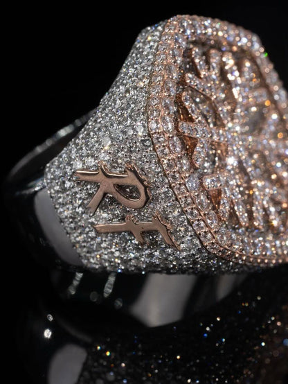 Custom Snowflake Iced-Out Ring – VVS Moissanite Hip Hop Ring in 925 Silver with Rose Gold Rhodium Plating – Men's Statement Bling Jewelry