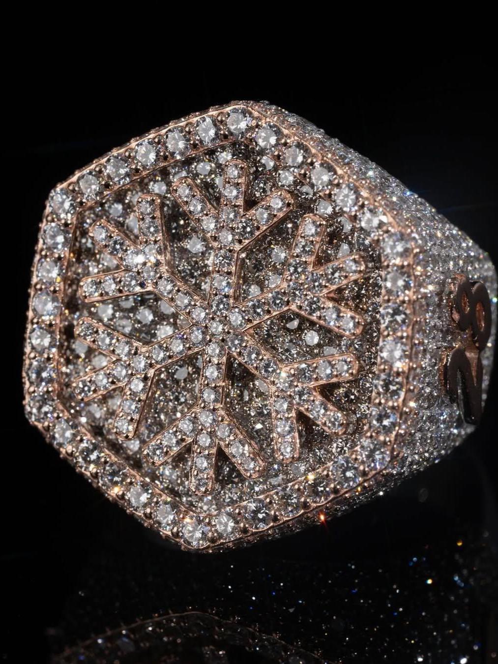 Custom Snowflake Iced-Out Ring – VVS Moissanite Hip Hop Ring in 925 Silver with Rose Gold Rhodium Plating – Men's Statement Bling Jewelry