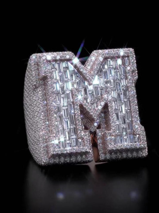 Custom Letter Iced Out Ring, Personalized Initial Championship Ring, VVS Moissanite/CZ, Hip Hop Bling Jewelry, Luxury Statement Gift for Men