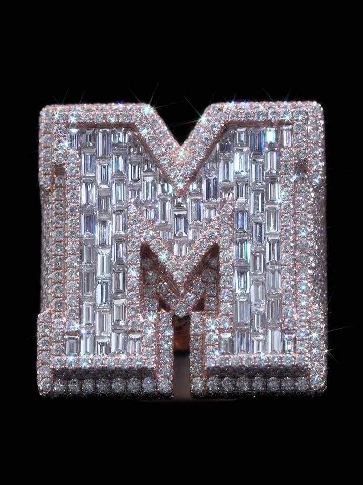 Custom Letter Iced Out Ring, Personalized Initial Championship Ring, VVS Moissanite/CZ, Hip Hop Bling Jewelry, Luxury Statement Gift for Men