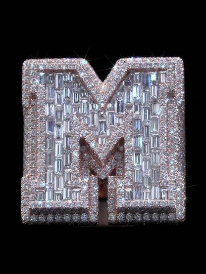 Custom Letter Iced Out Ring, Personalized Initial Championship Ring, VVS Moissanite/CZ, Hip Hop Bling Jewelry, Luxury Statement Gift for Men