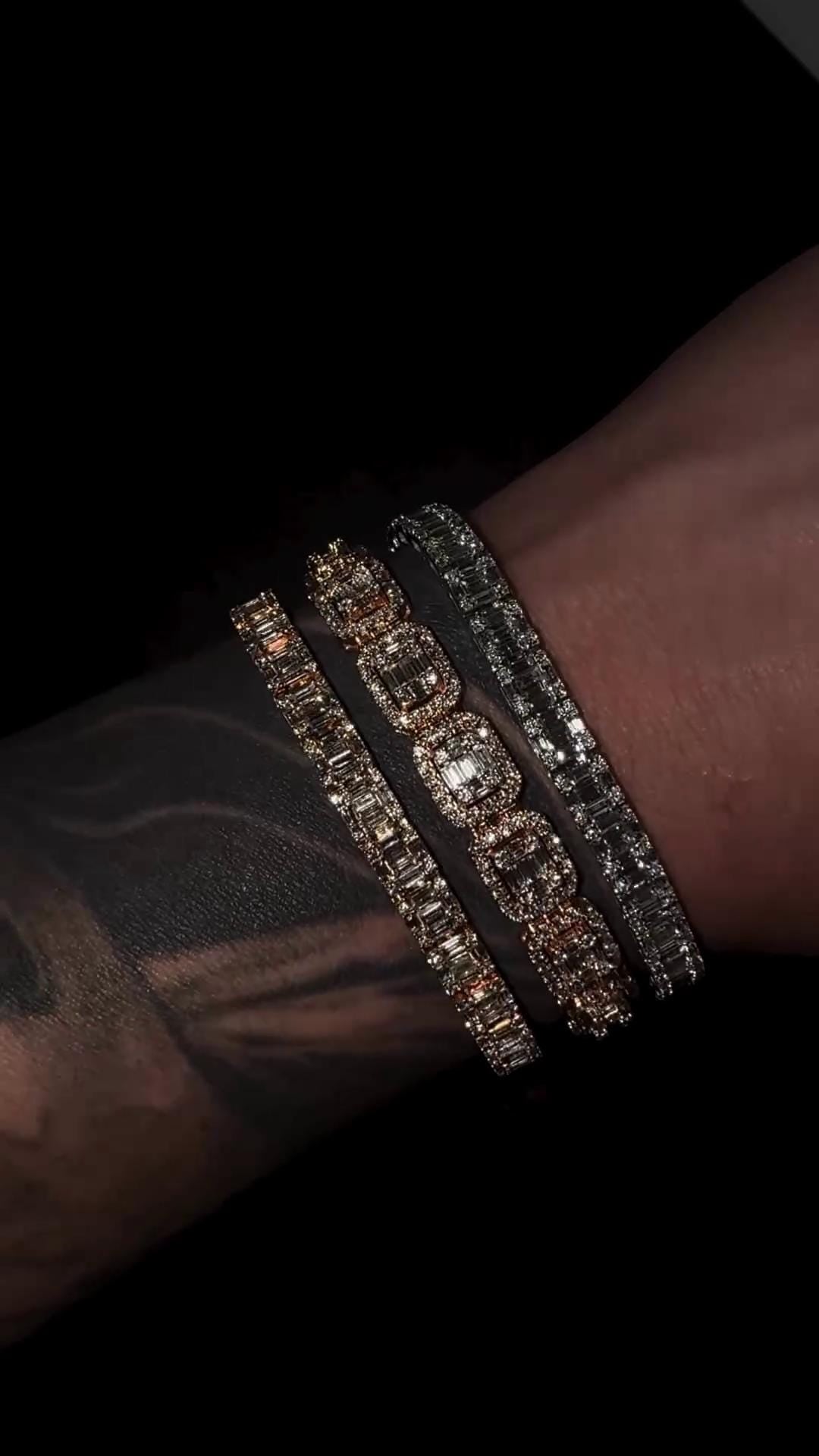 VVS Moissanite Diamond Bracelet – Baguette Cut, VVS1 Quality, 925 Sterling Silver, Passes Diamond Tester, Fancy Heavy Men's/Women's Jewelry