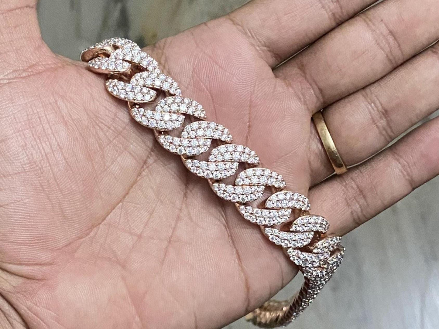 Iced Out 16mm Miami Cuban Chain, VVS1 Quality Round-Cut Moissanite Diamonds, Passes Diamond Tester, Rhodium-Plated 925 Sterling Silver