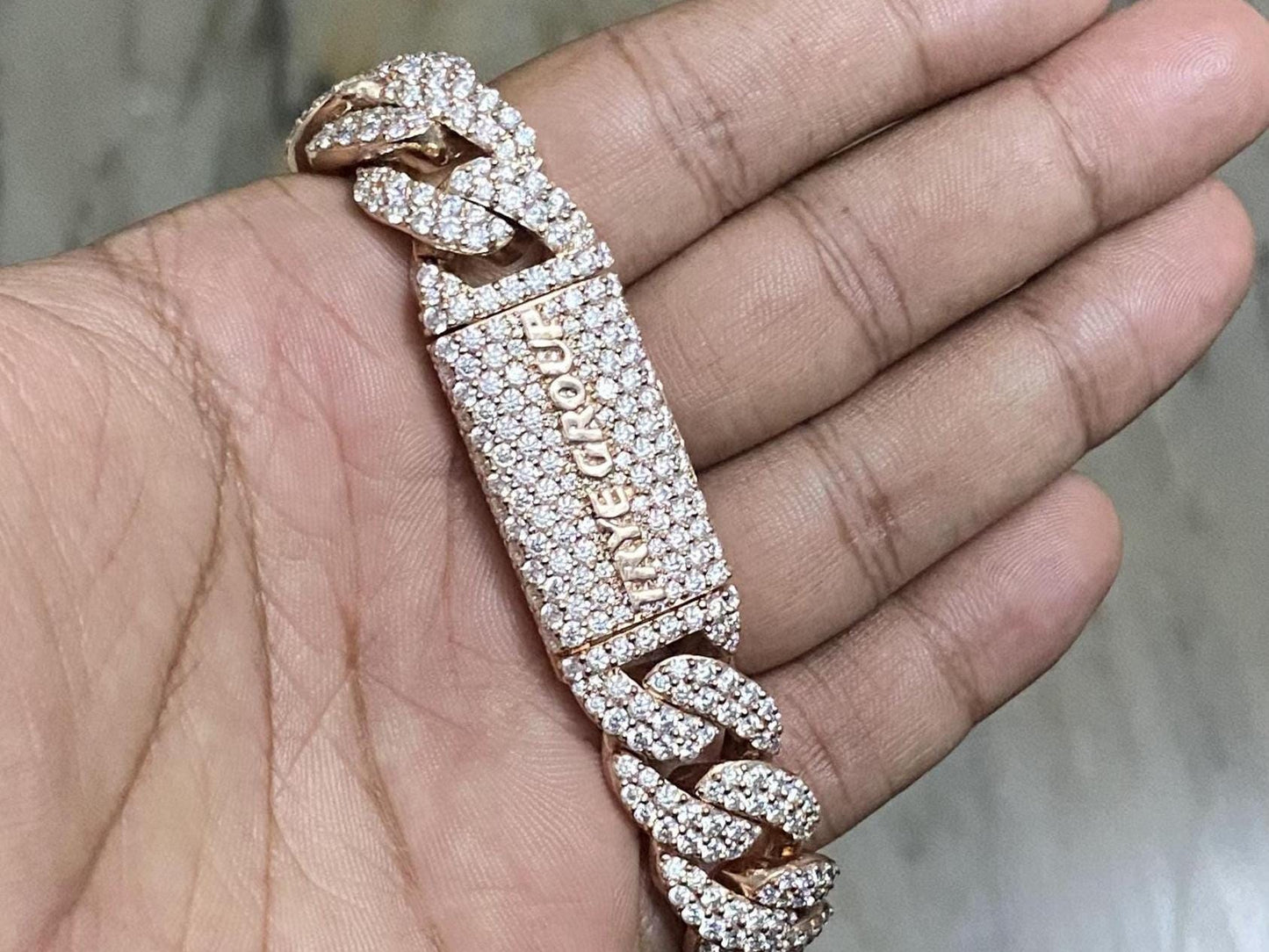 Iced Out 16mm Miami Cuban Chain, VVS1 Quality Round-Cut Moissanite Diamonds, Passes Diamond Tester, Rhodium-Plated 925 Sterling Silver