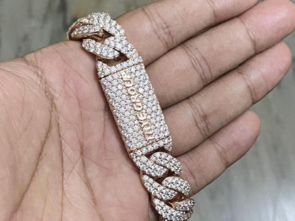 Iced Out 16mm Miami Cuban Chain, VVS1 Quality Round-Cut Moissanite Diamonds, Passes Diamond Tester, Rhodium-Plated 925 Sterling Silver