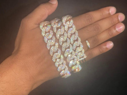 Iced Out 16mm Miami Cuban Chain, VVS1 Quality Round-Cut Moissanite Diamonds, Passes Diamond Tester, Rhodium-Plated 925 Sterling Silver