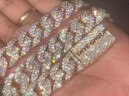 Iced Out 16mm Miami Cuban Chain, VVS1 Quality Round-Cut Moissanite Diamonds, Passes Diamond Tester, Rhodium-Plated 925 Sterling Silver