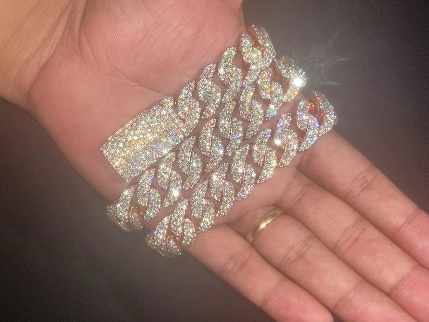 Iced Out 16mm Miami Cuban Chain, VVS1 Quality Round-Cut Moissanite Diamonds, Passes Diamond Tester, Rhodium-Plated 925 Sterling Silver