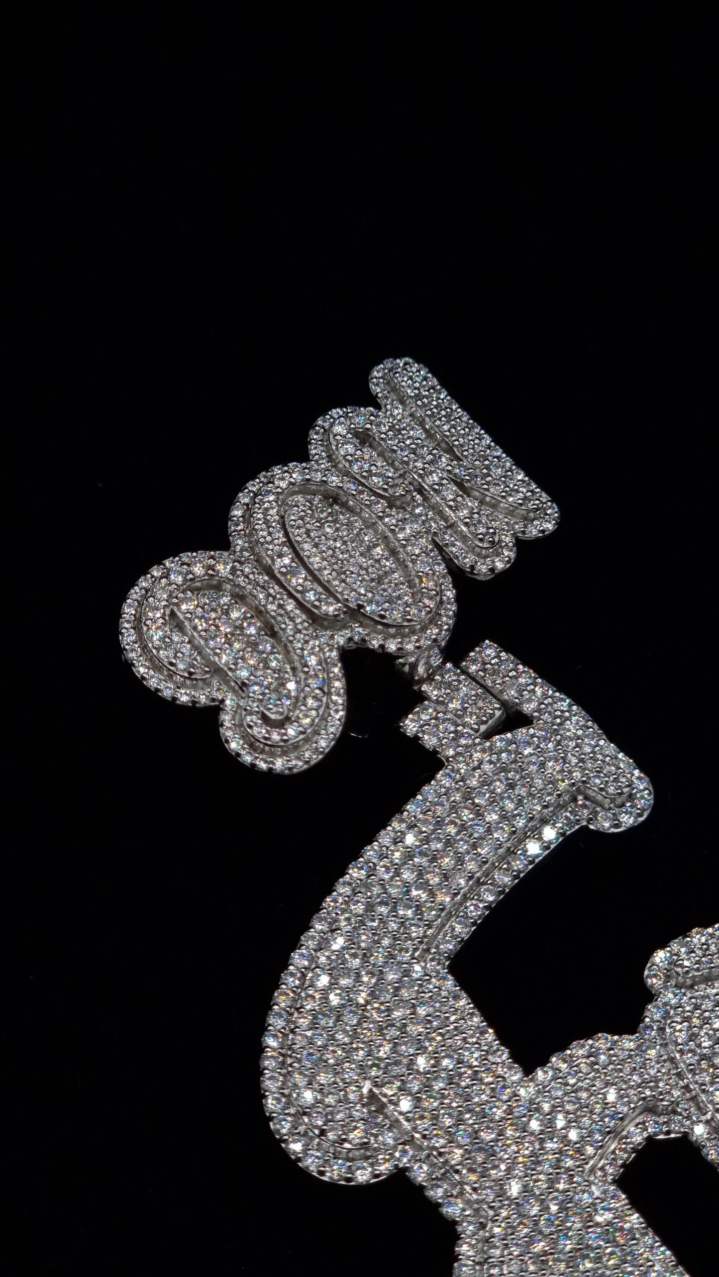 VVS Moissanite Diamonds Men Layered Name Pendant, Custom Name, Without Cuban Chain, Real Solid 925 Silver, Rhodium Plated