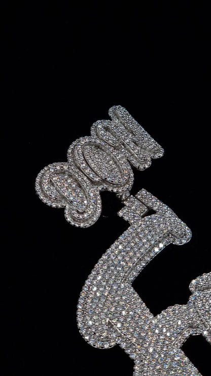 VVS Moissanite Diamonds Men Layered Name Pendant, Custom Name, Without Cuban Chain, Real Solid 925 Silver, Rhodium Plated