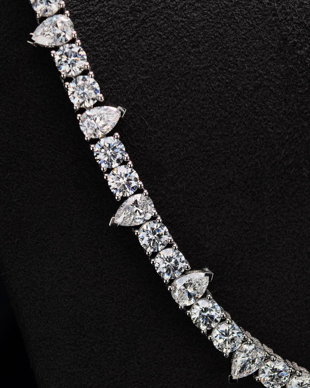 Iced Out Moissanite Tennis Necklace in 925 Silver – VVS1 Pear & Round Cuts | 16"-30" | Passes Diamond Tester | Hip Hop Jewelry