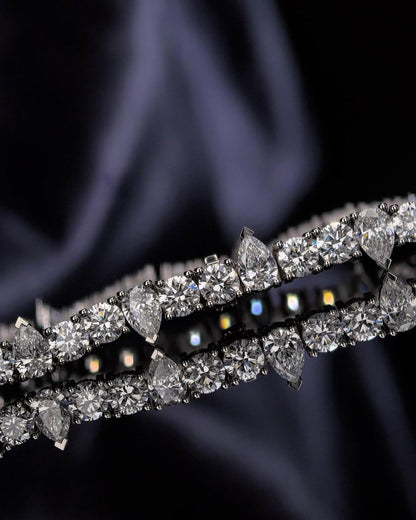 Iced Out Moissanite Tennis Necklace in 925 Silver – VVS1 Pear & Round Cuts | 16"-30" | Passes Diamond Tester | Hip Hop Jewelry