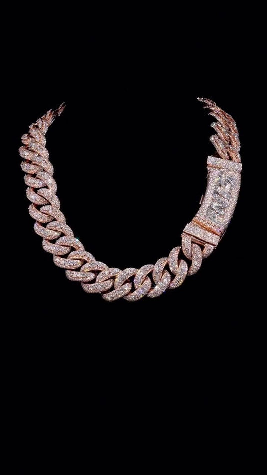 25mm Designer Miami Cuban Link Chain, Multi-Shaped VS1 Diamonds, Custom Lock, Iced Out Custom Hip Hop Necklace