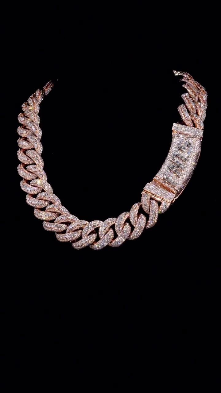 25mm Designer Miami Cuban Link Chain, Multi-Shaped VS1 Diamonds, Custom Lock, Iced Out Custom Hip Hop Necklace