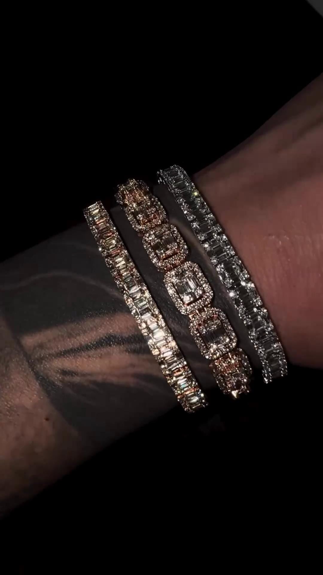 VVS Moissanite Diamond Bracelet – Baguette Cut, VVS1 Quality, 925 Sterling Silver, Passes Diamond Tester, Fancy Heavy Men's/Women's Jewelry