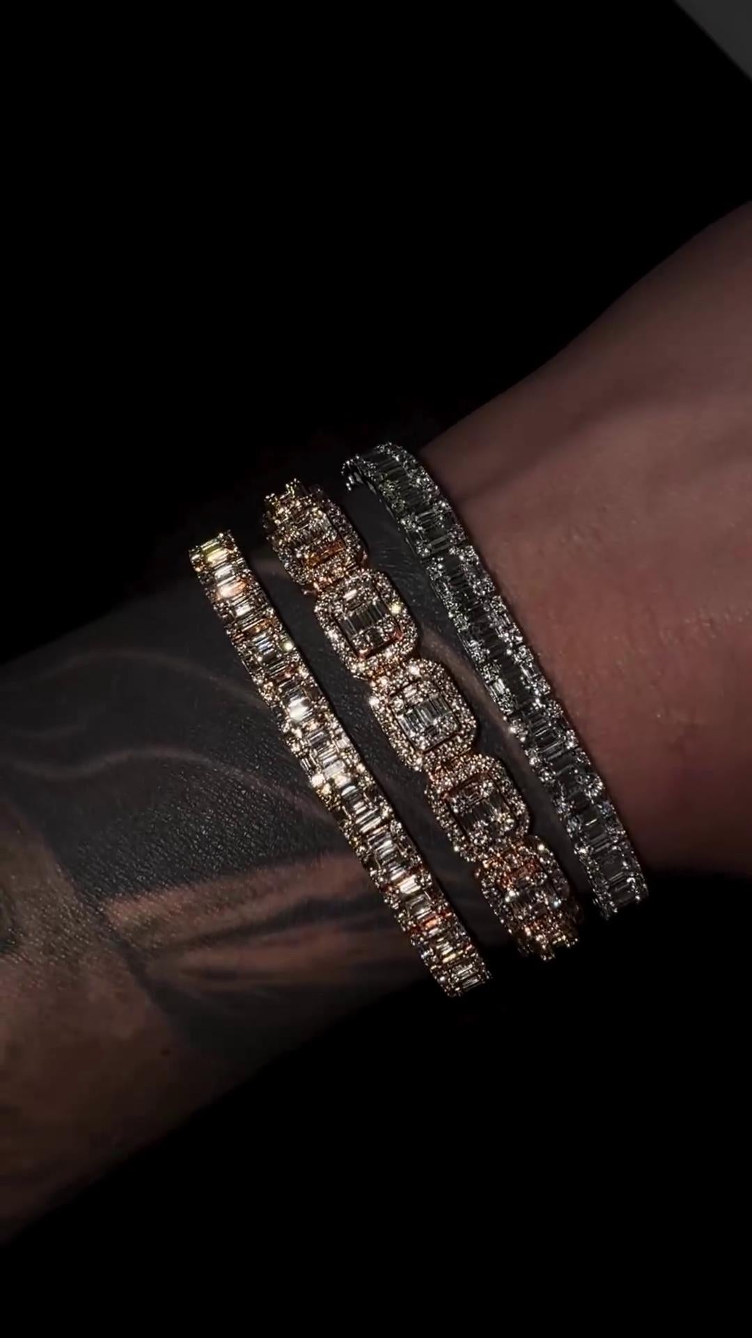 VVS Moissanite Diamond Bracelet – Baguette Cut, VVS1 Quality, 925 Sterling Silver, Passes Diamond Tester, Fancy Heavy Men's/Women's Jewelry