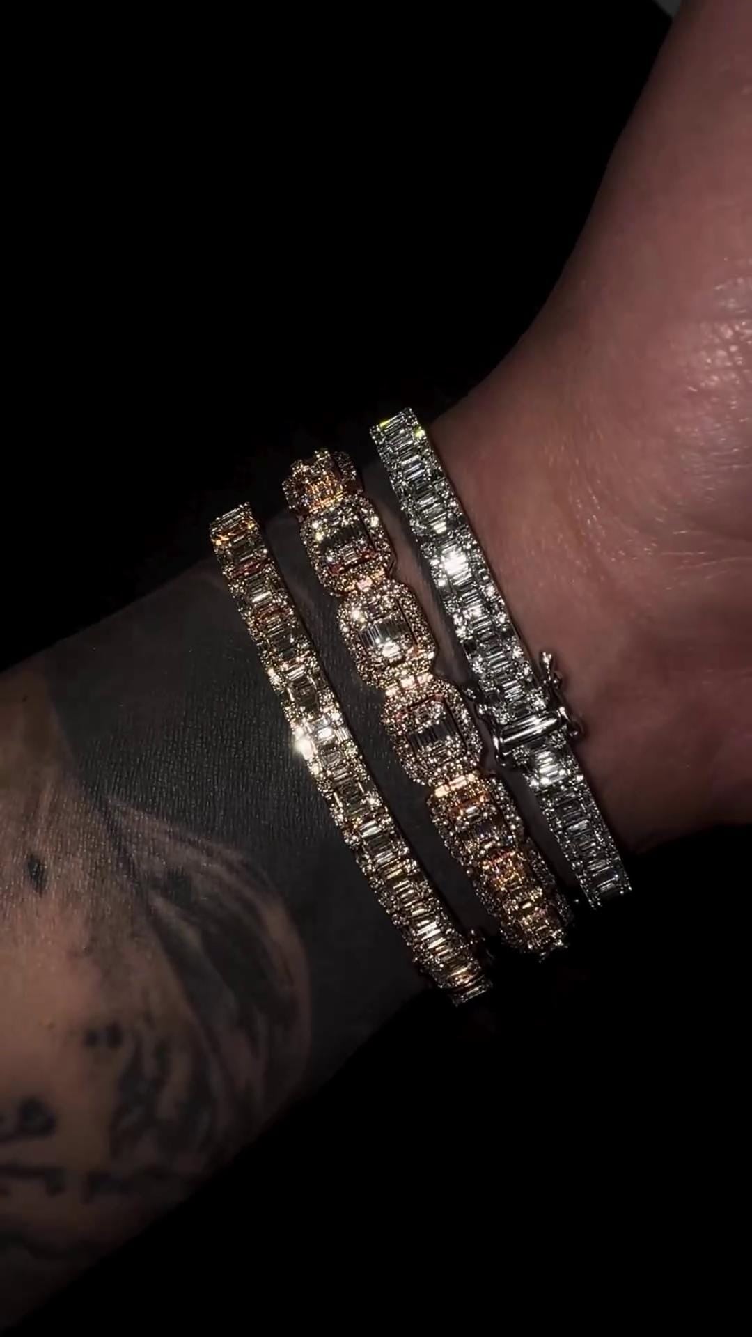 VVS Moissanite Diamond Bracelet – Baguette Cut, VVS1 Quality, 925 Sterling Silver, Passes Diamond Tester, Fancy Heavy Men's/Women's Jewelry