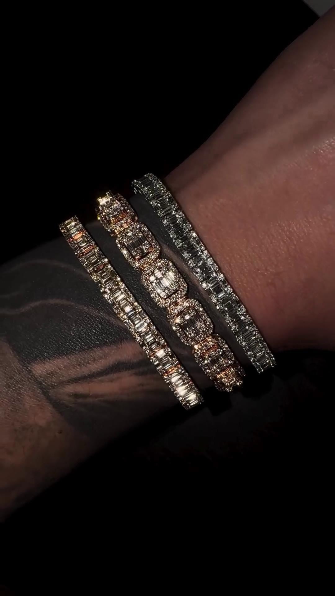 VVS Moissanite Diamond Bracelet – Baguette Cut, VVS1 Quality, 925 Sterling Silver, Passes Diamond Tester, Fancy Heavy Men's/Women's Jewelry