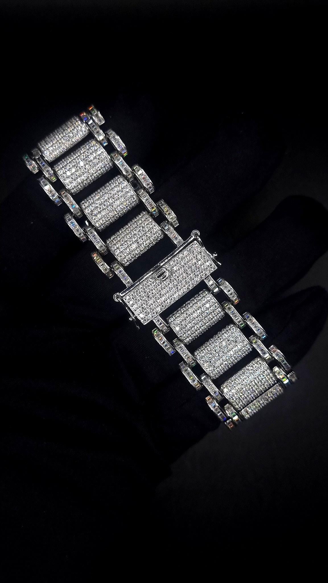 26mm VVS Moissanite Bracelet in Solid 10K Gold | Heavy Custom Link | 925 Silver Option | White, Yellow, Rose Tone | 7-9 Inch