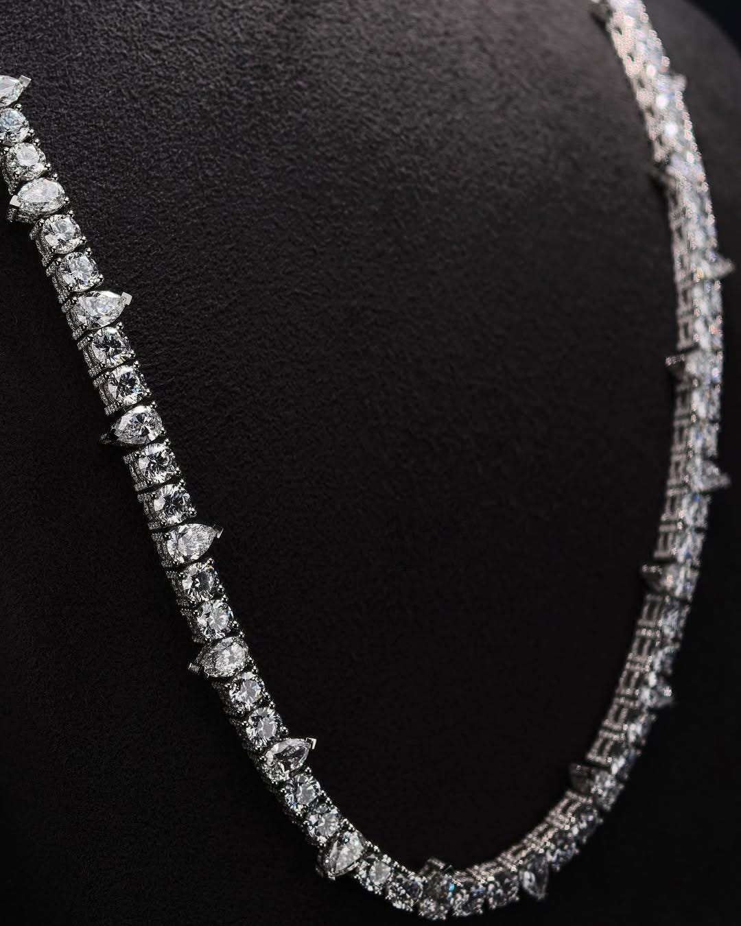 Iced Out Moissanite Tennis Necklace in 925 Silver – VVS1 Pear & Round Cuts | 16"-30" | Passes Diamond Tester | Hip Hop Jewelry