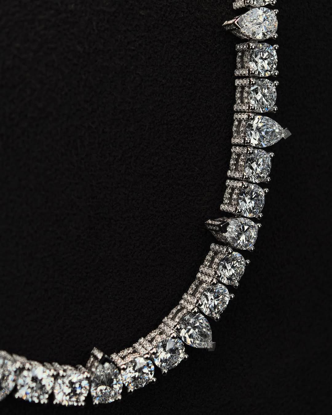 Iced Out Moissanite Tennis Necklace in 925 Silver – VVS1 Pear & Round Cuts | 16"-30" | Passes Diamond Tester | Hip Hop Jewelry