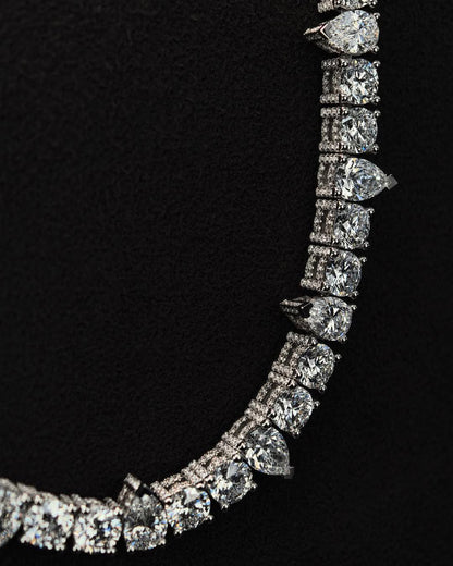 Iced Out Moissanite Tennis Necklace in 925 Silver – VVS1 Pear & Round Cuts | 16"-30" | Passes Diamond Tester | Hip Hop Jewelry