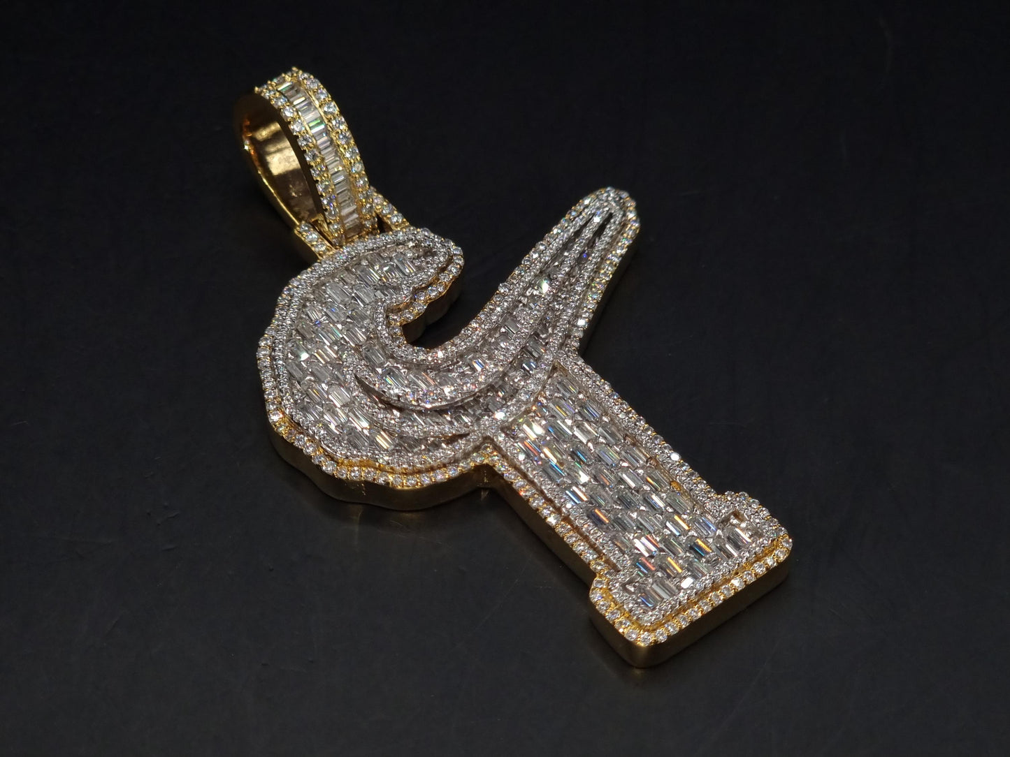 Emerald cut VVS1 Moissanite Layered Letter Pendant, Iced out Chunky Pendant, Custom Alphabet/Letter, 925 Sterling Silver/10k, HipHop Pendant