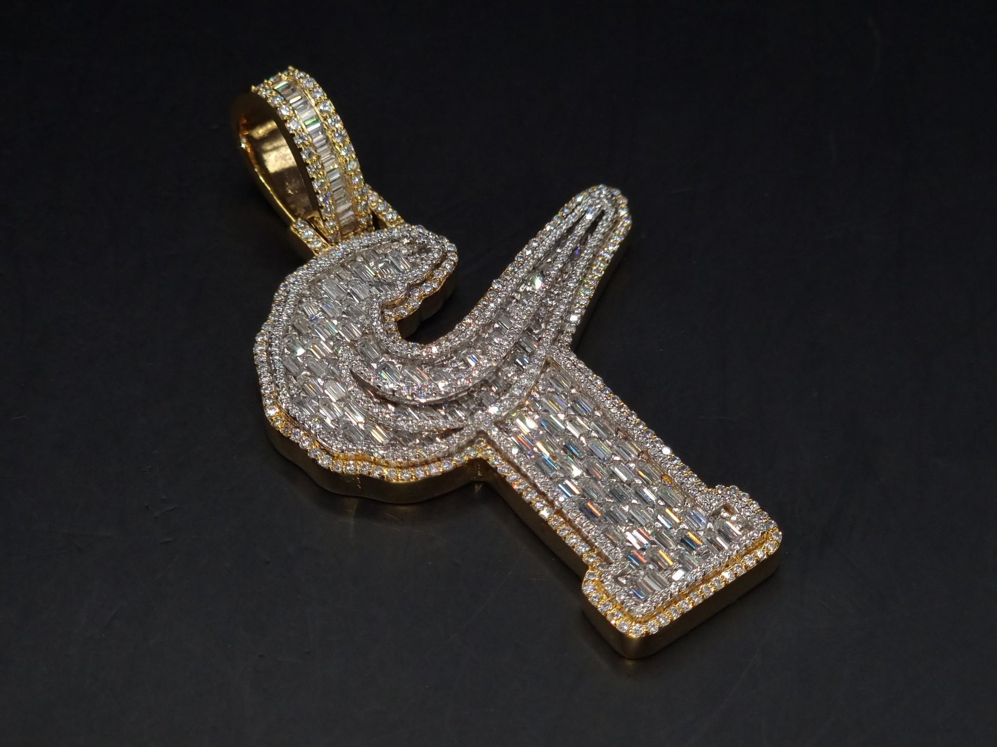 Emerald cut VVS1 Moissanite Layered Letter Pendant, Iced out Chunky Pendant, Custom Alphabet/Letter, 925 Sterling Silver/10k, HipHop Pendant