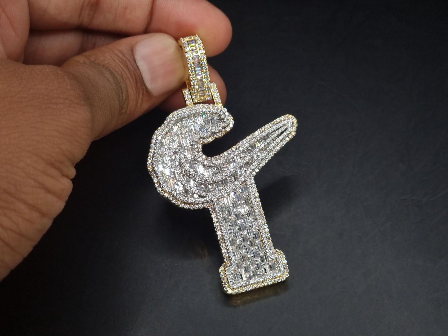 Emerald cut VVS1 Moissanite Layered Letter Pendant, Iced out Chunky Pendant, Custom Alphabet/Letter, 925 Sterling Silver/10k, HipHop Pendant