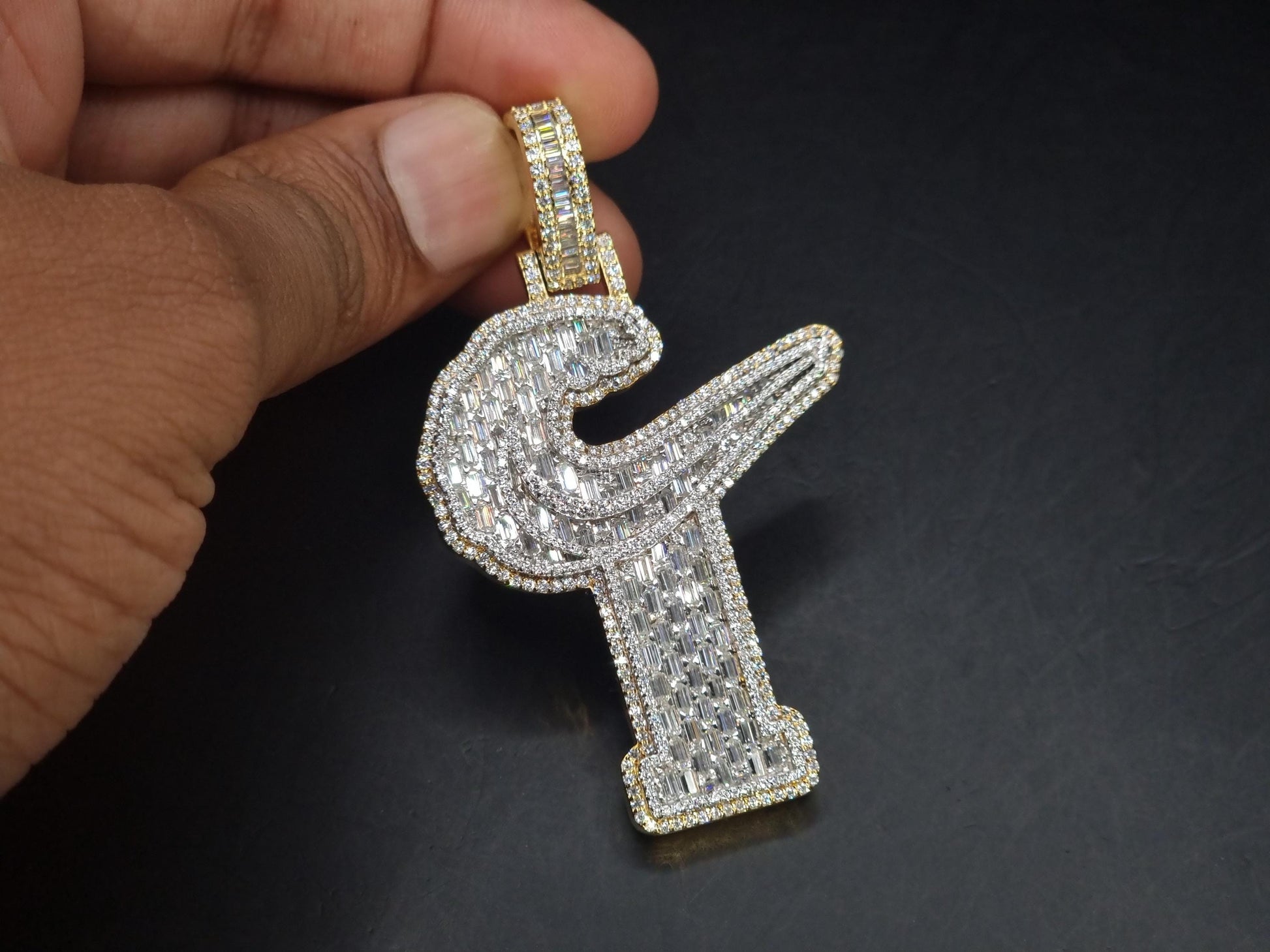 Emerald cut VVS1 Moissanite Layered Letter Pendant, Iced out Chunky Pendant, Custom Alphabet/Letter, 925 Sterling Silver/10k, HipHop Pendant