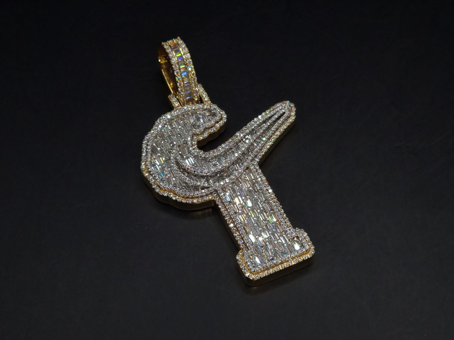 Emerald cut VVS1 Moissanite Layered Letter Pendant, Iced out Chunky Pendant, Custom Alphabet/Letter, 925 Sterling Silver/10k, HipHop Pendant