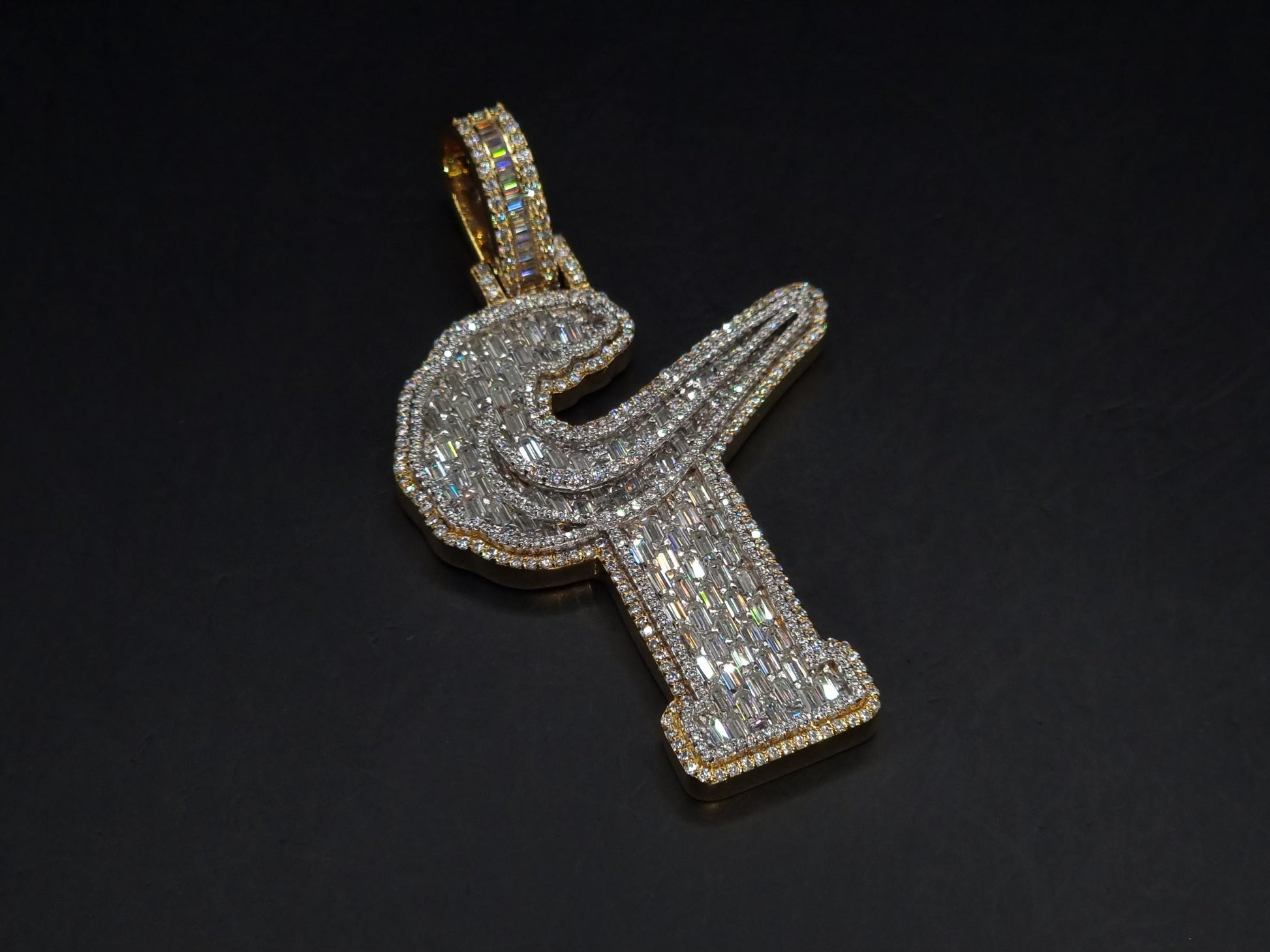 Emerald cut VVS1 Moissanite Layered Letter Pendant, Iced out Chunky Pendant, Custom Alphabet/Letter, 925 Sterling Silver/10k, HipHop Pendant