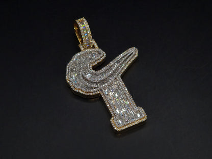 Emerald cut VVS1 Moissanite Layered Letter Pendant, Iced out Chunky Pendant, Custom Alphabet/Letter, 925 Sterling Silver/10k, HipHop Pendant