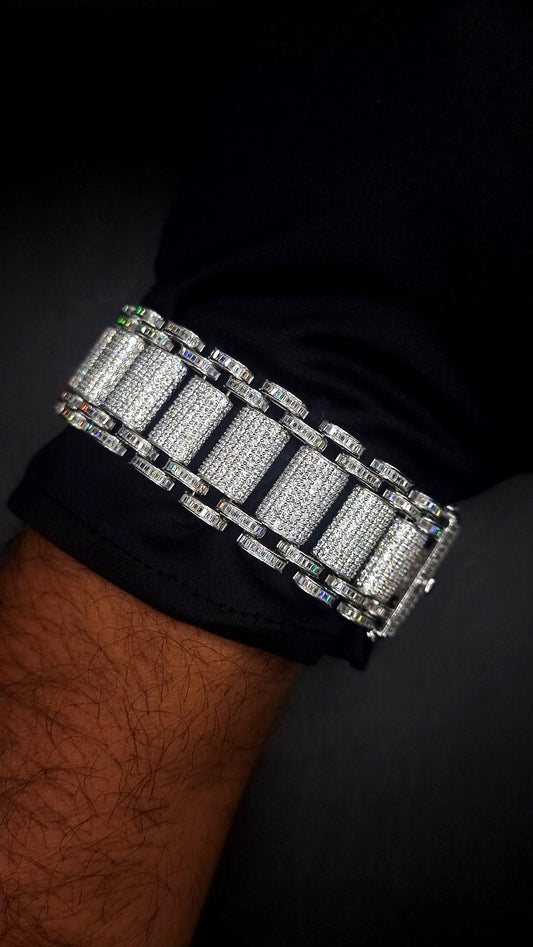 26mm VVS Moissanite Bracelet in Solid 10K Gold | Heavy Custom Link | 925 Silver Option | White, Yellow, Rose Tone | 7-9 Inch