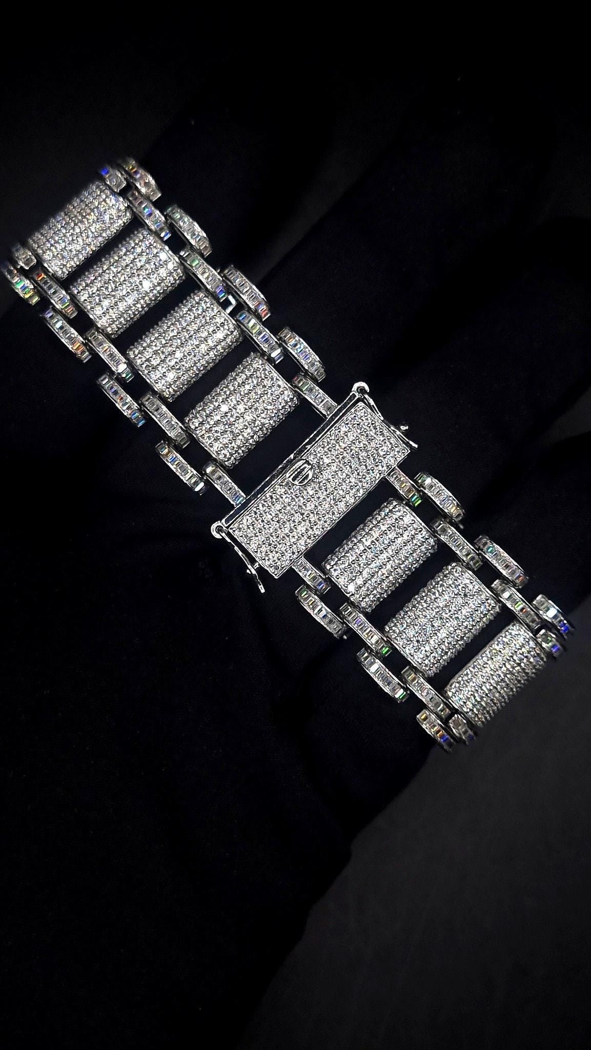 26mm VVS Moissanite Bracelet in Solid 10K Gold | Heavy Custom Link | 925 Silver Option | White, Yellow, Rose Tone | 7-9 Inch