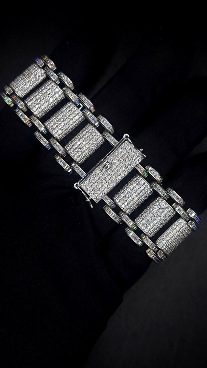 26mm VVS Moissanite Bracelet in Solid 10K Gold | Heavy Custom Link | 925 Silver Option | White, Yellow, Rose Tone | 7-9 Inch