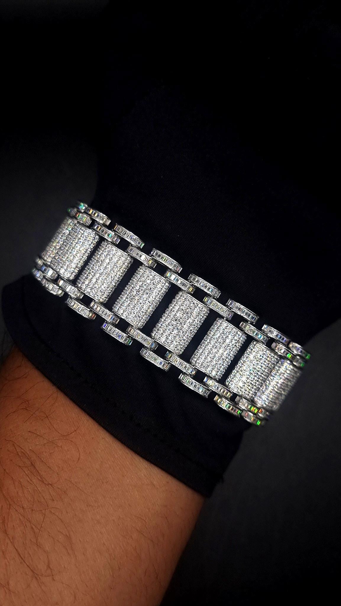 26mm VVS Moissanite Bracelet in Solid 10K Gold | Heavy Custom Link | 925 Silver Option | White, Yellow, Rose Tone | 7-9 Inch