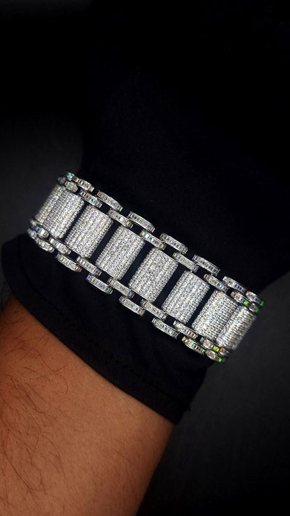 26mm VVS Moissanite Bracelet in Solid 10K Gold | Heavy Custom Link | 925 Silver Option | White, Yellow, Rose Tone | 7-9 Inch