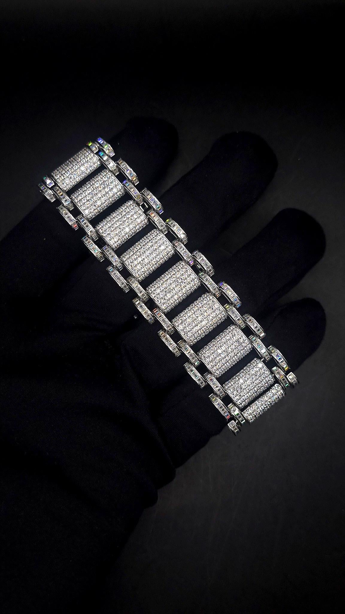 26mm VVS Moissanite Bracelet in Solid 10K Gold | Heavy Custom Link | 925 Silver Option | White, Yellow, Rose Tone | 7-9 Inch