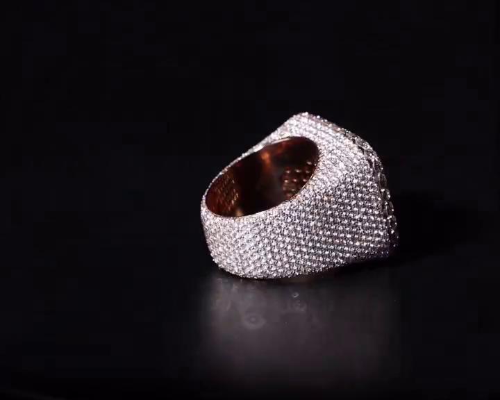 Mixed-Cut Moissanite Iced Out Ring | Rhodium Plated 925 Silver/10K Gold | CZ or VVS Diamonds | Custom Statement Pinky Ring