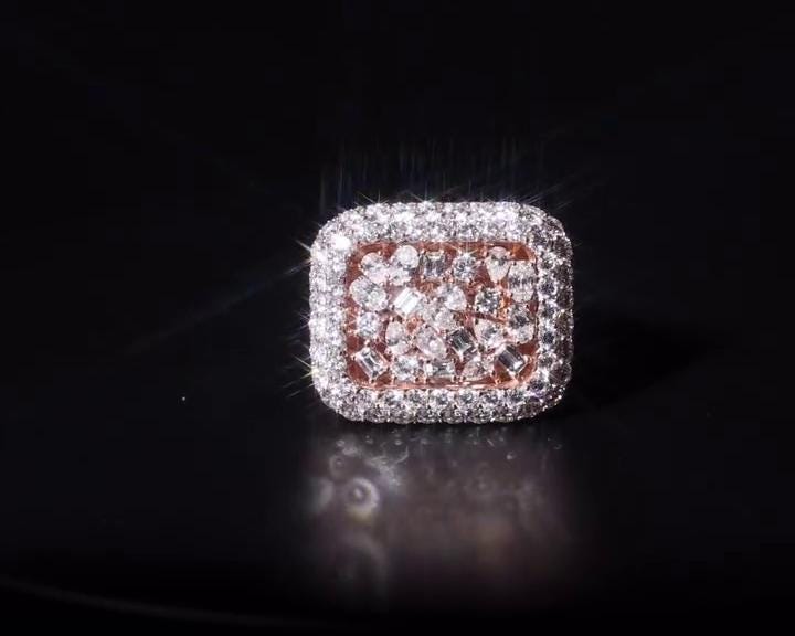 Mixed-Cut Moissanite Iced Out Ring | Rhodium Plated 925 Silver/10K Gold | CZ or VVS Diamonds | Custom Statement Pinky Ring