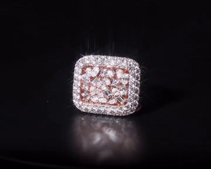 Mixed-Cut Moissanite Iced Out Ring | Rhodium Plated 925 Silver/10K Gold | CZ or VVS Diamonds | Custom Statement Pinky Ring