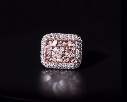 Mixed-Cut Moissanite Iced Out Ring | Rhodium Plated 925 Silver/10K Gold | CZ or VVS Diamonds | Custom Statement Pinky Ring