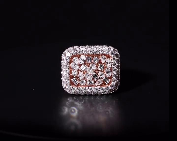 Mixed-Cut Moissanite Iced Out Ring | Rhodium Plated 925 Silver/10K Gold | CZ or VVS Diamonds | Custom Statement Pinky Ring