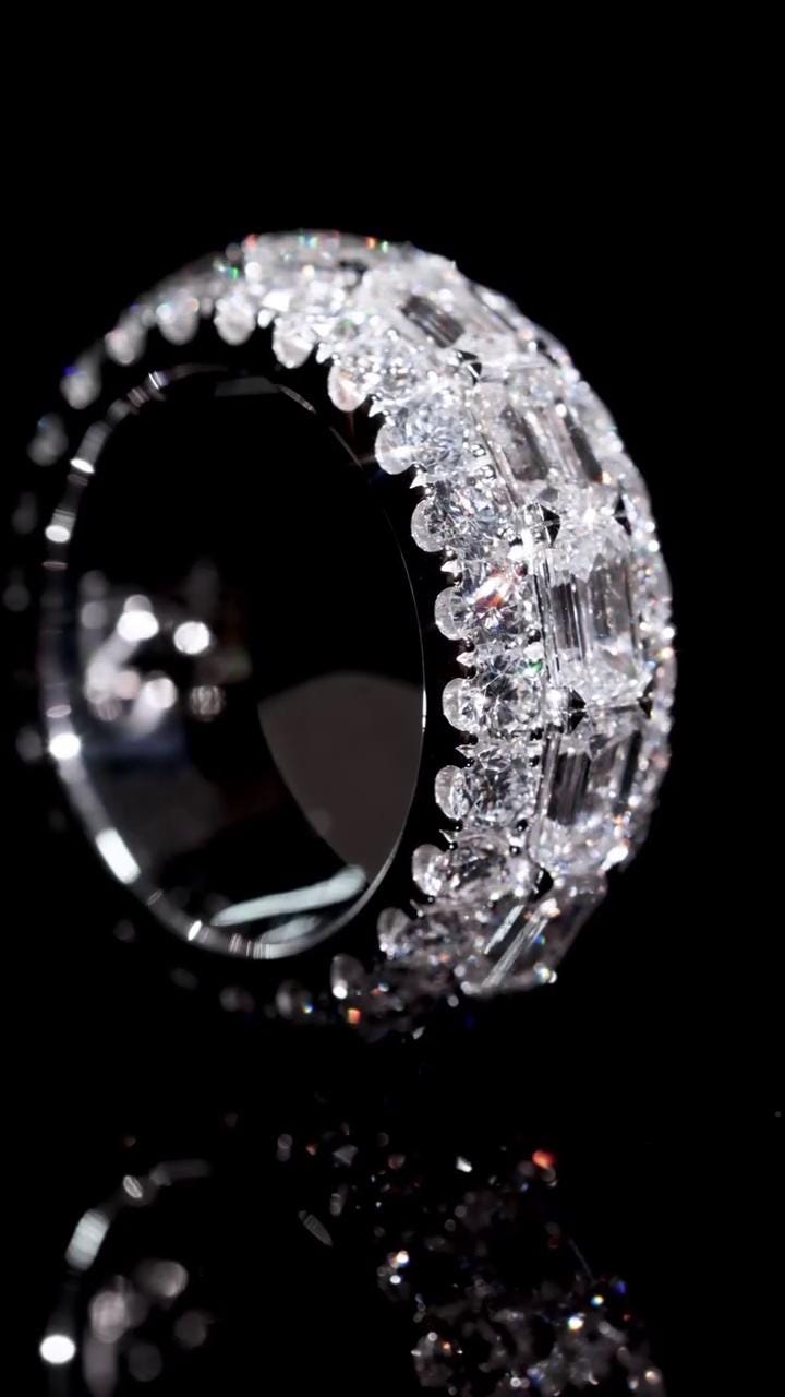 Iced Out Moissanite Eternity Ring – Sterling Silver Luxury Jewelry for Men, Iced Out Pinky Ring, Statement Rings For Him