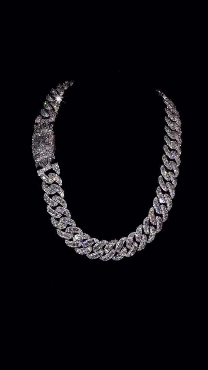 20mm VVS Moissanite Cuban Chain | Rhodium Plated 925 Silver | Round & Emerald Cut Iced Out Chain | Pass Diamond Tester | Hip Hop Jewelry