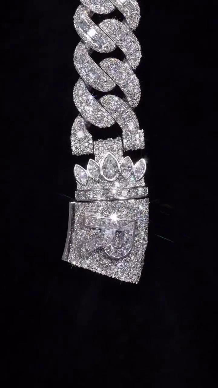 20mm VVS Moissanite Cuban Chain | Rhodium Plated 925 Silver | Round & Emerald Cut Iced Out Chain | Pass Diamond Tester | Hip Hop Jewelry